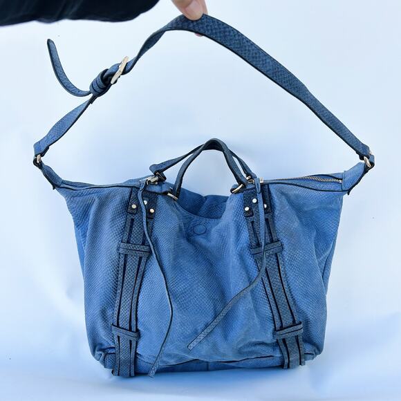 She + Lo Suede Shoulder Bag Purse Blue Satchel Hobo Bag Slouchy Medium